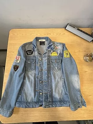 Vintage 90s Blue Denim Bomber Jean Jacket WITH PATCHES • $45