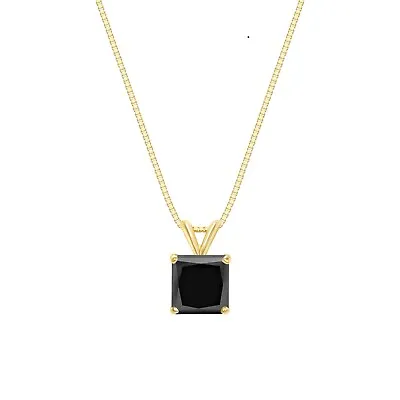 1.0 Ct Black Princess Solid 14K Yellow Gold Created Diamond Pendant 18  Necklace • $159.97