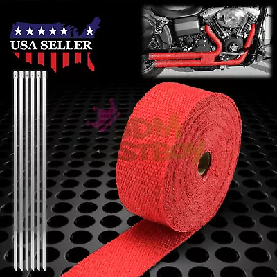 Red Exhaust Pipe Header Insulation Thermal Heat Wrap 2 X50' Motorcycle Car • $18.46
