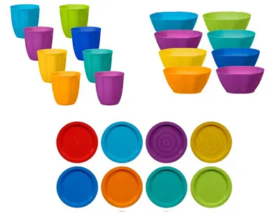 Plastic Plates Bowls Tumblers Multi Colour Party Picnic BBQ (Pack Of 8) • £9.95