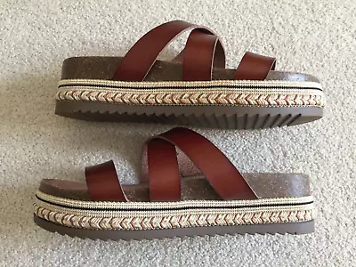 Jellypop La California ~8.5m~brown Leather Strappy Wedge Sandals~embroider Band • $12.99