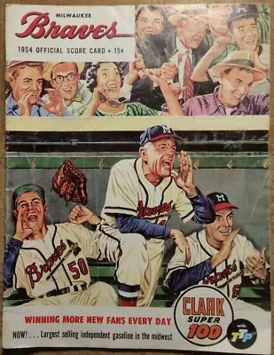 1954 Score Card Rookie Hank Aaron Milwaukee Braves Vs Dodgers Jackie Robinson • $45