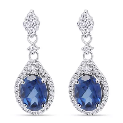 1/3ct Natural Diamond & Simulated Tanzanite Dangle Drop Earrings 10K White Gold • $458.24