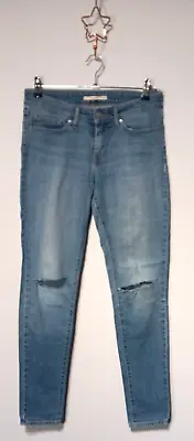 Levis 711 Denim Jeans Womens W27 Blue Ripped Skinny Distressed Stretch 80s 90s • £15.99