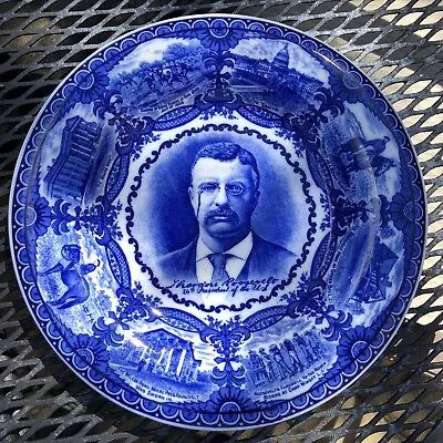 Theodore Roosevelt Rowland & Marsellus Co. Cobalt Blue & White Plate • $40