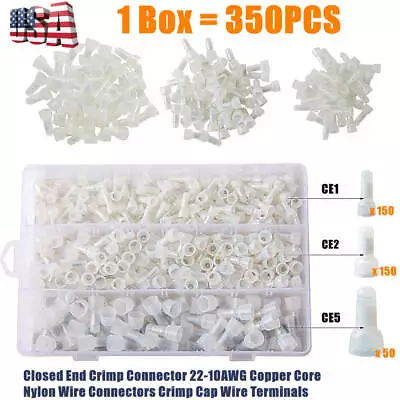 350PCS Closed End Crimp Cap Copper Core Nylon Wire Connectors 22-10AWG Terminals • $11.89