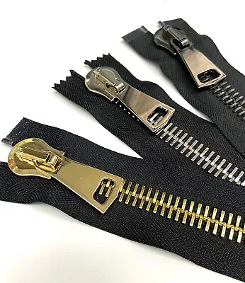 #15 High Polish Large Heavy Shiny Metal Zipper Black/White Closed And Opened End • $12.75