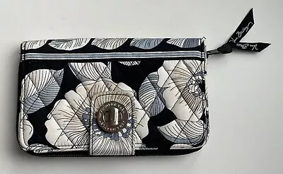 Vera Bradley Camellia Turnlock Wallet Organizer Black White Gray Floral Retired • $16