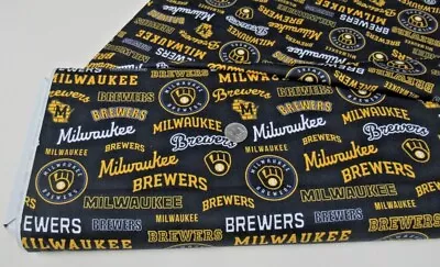 Cooperstown MLB MILWAUKEE BREWERS Cotton Fabric 1 1/4 Yds (60345) Logo LASTpc • $9.77