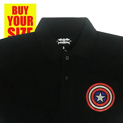 Men's Polo Shirt - MARVEL AVENGERS-Shield LOGO CAPTAIN AMERICA - BLACK • $14.99