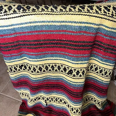 Vintage Mexican Handwoven Blanket Throw Rug Southwestern Aztec 42x76” Stripes • $34.50