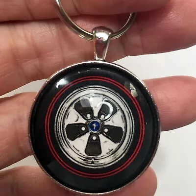 Vintage Ford Mustang Rally Wheel Dual Redline Tire Keychain Reproduction • $12.95