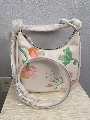 Coach Jules Hobo Leather With Dreamy Land Floral Print Gold/Chalk Multi C8619 • $299