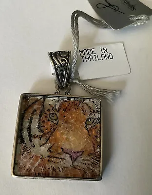 NEW Samuel B Benham Sterling Silver Micro Mosaic Gemstone Tiger Pendant Box+Tags • $130