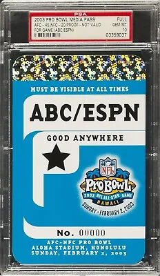 Rare 2003 Pro Bowl Media Pass Abc Espn Credentials Ticket Full Proof Psa 10 • $44.99