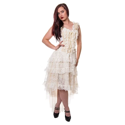 £49.99 • Buy Ladies Desdemona Cream Steampunk Style High-Low Hem Corset Dress