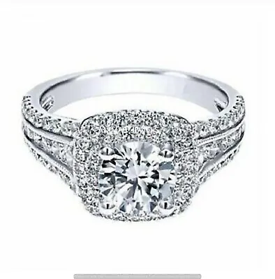 3.20 CT Round Cut Moissanite Halo Engagement Ring Real 925 Sterling Silver SZ-7 • $82.13