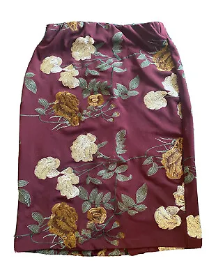 ECI New York Woman's Skirt Size 12. Maroon/Floral Sheer/Embroidered • $14