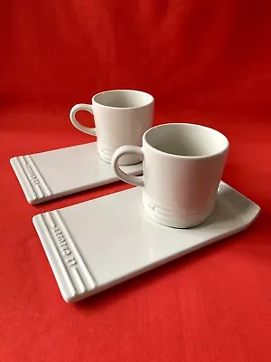 Le Creuset Pearl Pair Of Stoneware Cappuccino Gourmet Set Mugs And Trays • £29