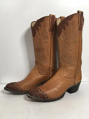 Vintage Dan Post Lizard Wingtip Cowgirl Boots 6.5 C Tooled Overlay • $149.99