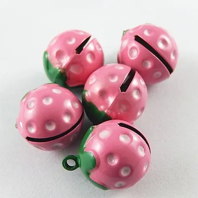 £5.99 • Buy Green&Pink Tone Cute Strawberry Bells Brass Pendants Charms Crafts 10pcs 51925