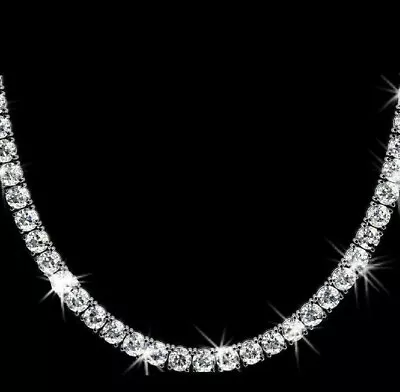 Round Cut Lab Created 3mm Diamond Tennis Necklace 20  Chain 18k White Gold Plate • $59.95