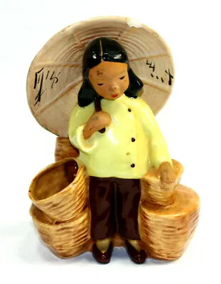 Vintage McCarty Brothers California Pottery Asian Girl Parasol Figural Planter • $23.45