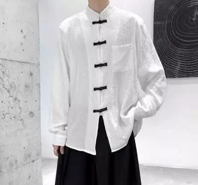 Mens Youth Fashion Two Tone Jacquard Mandarin Collar Long Sleeve Retro Shirt  • $34.99
