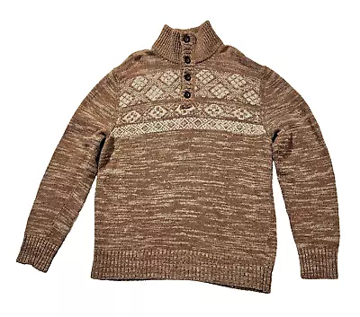 Banana Republic Button Mock Turtleneck Mocha Knit Sweater Cotton Blend Mens Sz L • $20