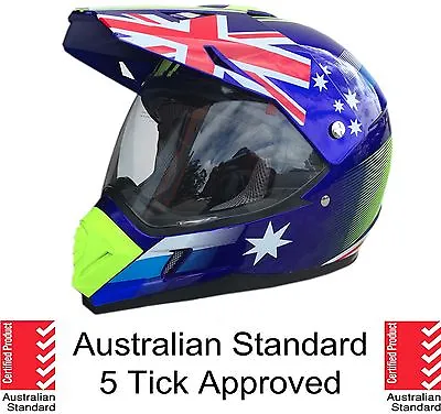 Dual Sport Helmet Road Adventure Full Face Motocross Dirt Bike Australian Flag • $99.99