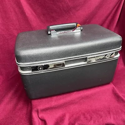 Vintage Train Case Sears COURIER SAMSONITE TRAVEL Dark Gray + 2 Keys & Tray • $49