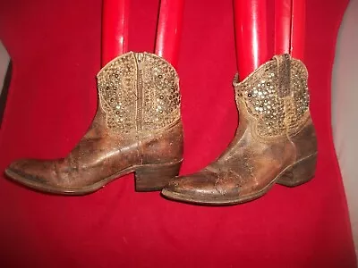 Vtg FRYE Glam+Funky Chic Aged-Leather Studded Ankle Boots Handmade In Spain  7M • $48.91