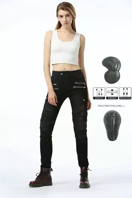 Women Motorbike Riding Jeans Stretch Panel Denim Motorcycle Pants Armor Trousers • $85.89