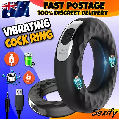 Vibrating Cock Ring USB Penis Rechargable Vibrator Clit Couples Mens Sex Toy • $23.95