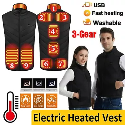 Unisex Electric Vest Heated Jacket USB Thermal Warm Heat Pad Winter Body Warmer • $40.99