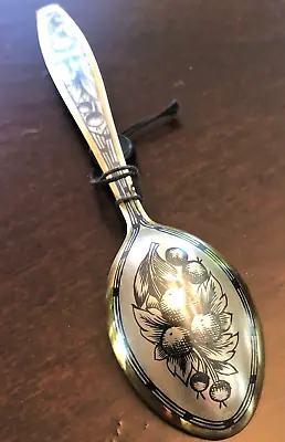 NEW STUNNING Vtg. Russian 18K Gold Gilded Sterling Silver 875 Niello Spoon 5.5  • $139.95