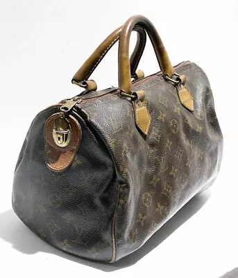 Vintage 1970's Authentic Louis Vuitton LV Monogram Handbag Tote Leather Handles • $86