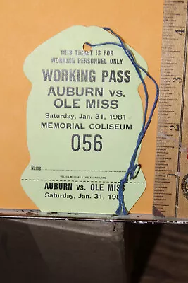1981 Auburn University Vs Ole Miss Basketball Ticket Press Pass Media • $10