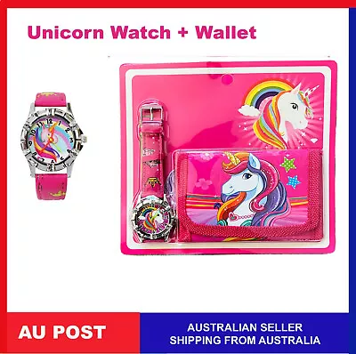 Kids Children Girls Unicorn Cartoon Quartz Analoge Wrist Watch Wallet Set Gifts • $7.39