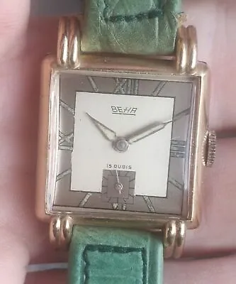 Vintage Men's NOS German Beha Watch Tank Rectangular Case Two Tone Dial Repair • $391.01