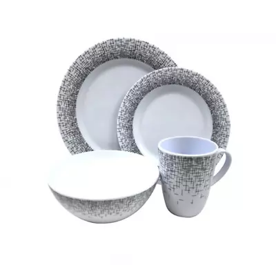 £38 • Buy Vango Alfresco 16 Piece Melamine Picnic Camping Grey Stripe Dinner Set