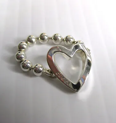 $75 • Buy GUCCI Love Heart Beaded Chain Band Ring 925 Sterling Size 7 Made In Italy Signed