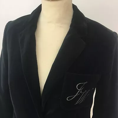 Jack Wills Womens Black Velvet Blazer Size 8UK Lady Dandy JW Embroidered Logo • £29.99