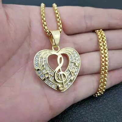 Women's Fashion Jewelry Gold Or Silver Music Love Heart Pendant Necklace 272 • $11.66