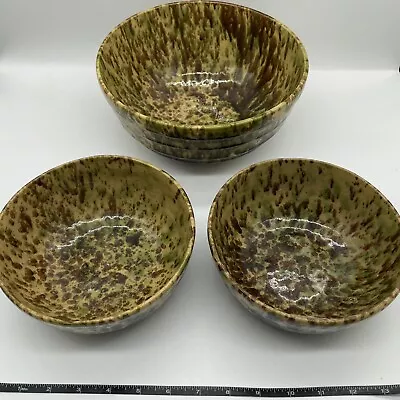 Morton Pottery Illinois  Sponge Splatter Nesting Bowl Set/3  Rare Brown Green • $258.50
