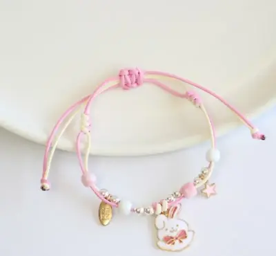 Children's Adjustable Pink 'Happy Bunny Rabbit' Wish Bracelet / Friendship Brace • £5.99