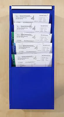 All Metal Blue Wall Mounted Brochure / Job Card Rack 5 X A4 Portrait Pockets • £115