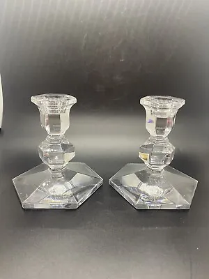 Two (2) Gardenia 4 5/8  Crystal Candle Stick Holders By Val St Lambert. Signed. • $65