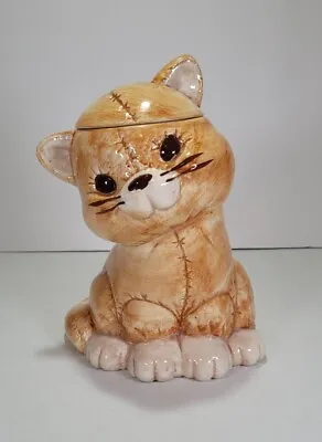 Vintage 1970's Treasure Craft Cat Stitches Stitched Cookie Jar  • $40