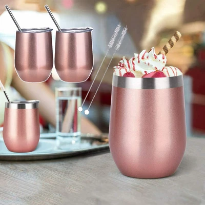 $24.96 • Buy 2/4× Wine Cup Coffee Mug Vacuum Thermos Stemless Travel Insulation Tumbler Cup